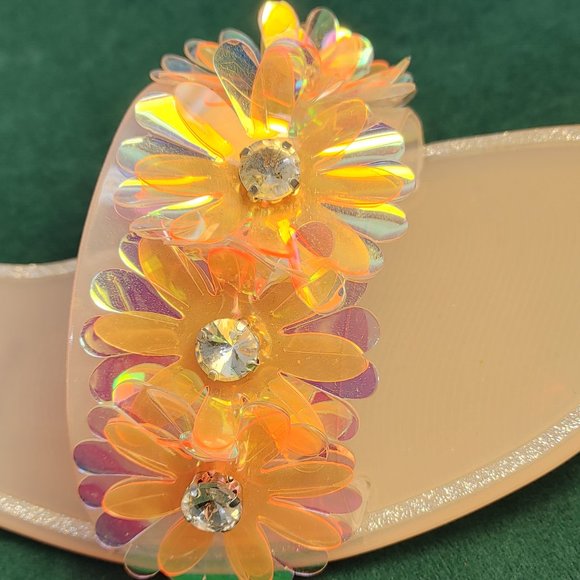 SHOE REPUBLIC LA SUMMER SANDAL WITH IRREDESANT FLOWERS SIZE 10 - Picture 6 of 8